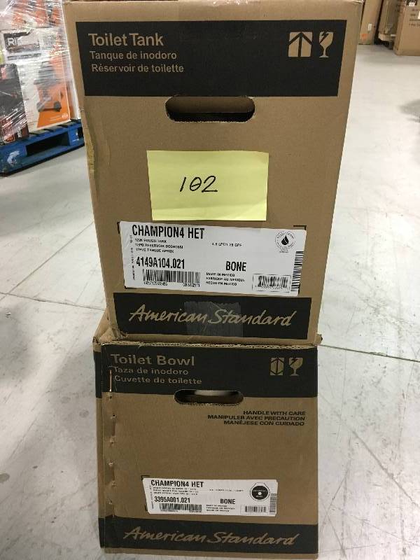 lot 102 image: American Standard Champion 4 1.28 GPF Single Flush Toilet set not used