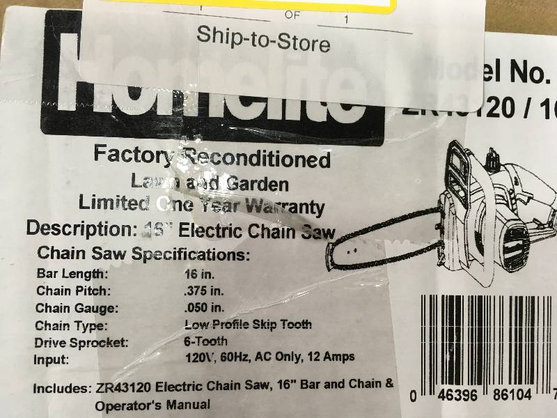 lot 106 image: Homelite 16 in. 12 Amp Electric Chainsaw