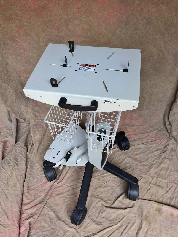 lot 8 image: WOW - Ergotron Medical Equipment Cart - Hospital Grade Mobile Cart With 2 Rubber Coated Wire Baskets - Great Condition - Use as Mobile Workstation - Commercial Quality