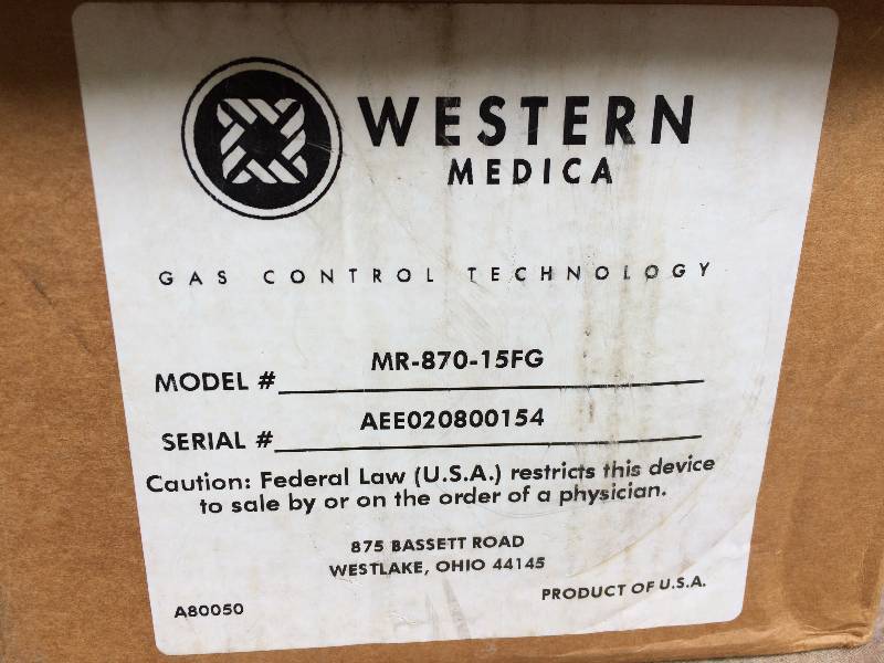 lot 15 image: New In Box - Retails New $150 - Western Medica MR-870-15FG Oxygen Regulator - Excellent Condition