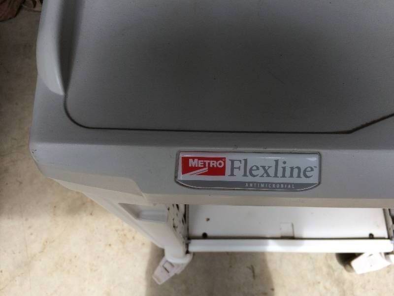 lot 29 image: Retails Used $300 Medical Metro Flexline AntiMicrobial Mobile Utility Crash Cart - No Drawers - Great For Hideaway Storage Just Turn Cart Around.