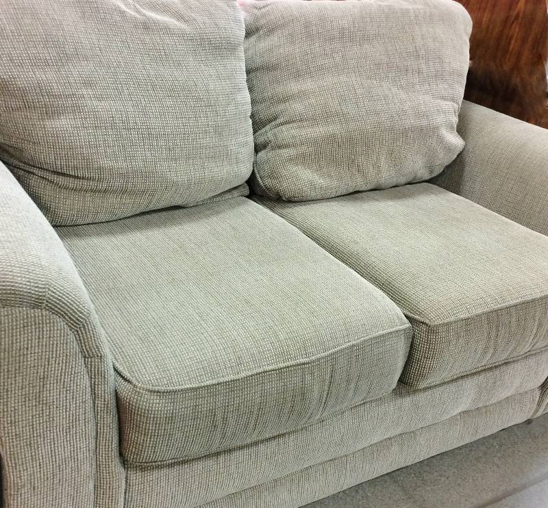 lot 15 image: Excellent Condition Ashley Furniture Micro-tweed Serene Loveseat Neutral Tone Upholstery - No Stains, Tears Or Wear  Great For a Office or Waiting Room Too