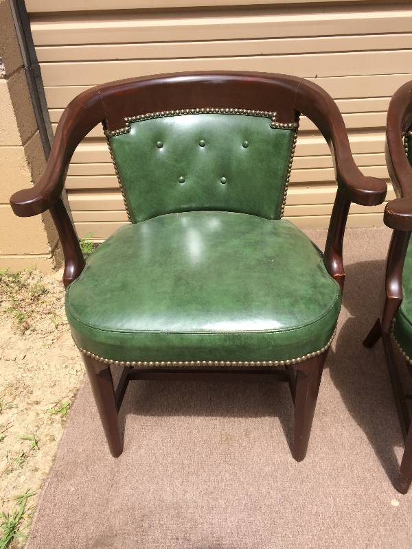 WOW Mid Century James Mont Horseshoe Chair Made By Century Chair Company - Wood &amp Green Leather Tufted With Brass Studs Nails - Leather Looks Great&nbsp Wood Has Minor Scuffing&nbsp The Upholstery Is very rare for this trademark chair