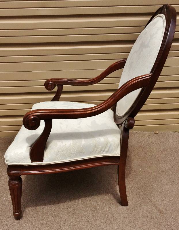 Spectacular Antique Style Victorian HiS Majestys Throne Kings Carved Wood Extra Wide Parlor Chair - Simply Stunning &amp Impressive - Excellent Condition - Light Stain On Fabric Seat To The Left...Looks Like It Could Be Easily Removed