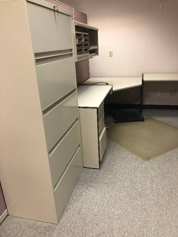 Workstation-Cubicle furniture Set includes 1 cubicle wall only  all pieces in good condition  mut bring own tools and help to take down and load