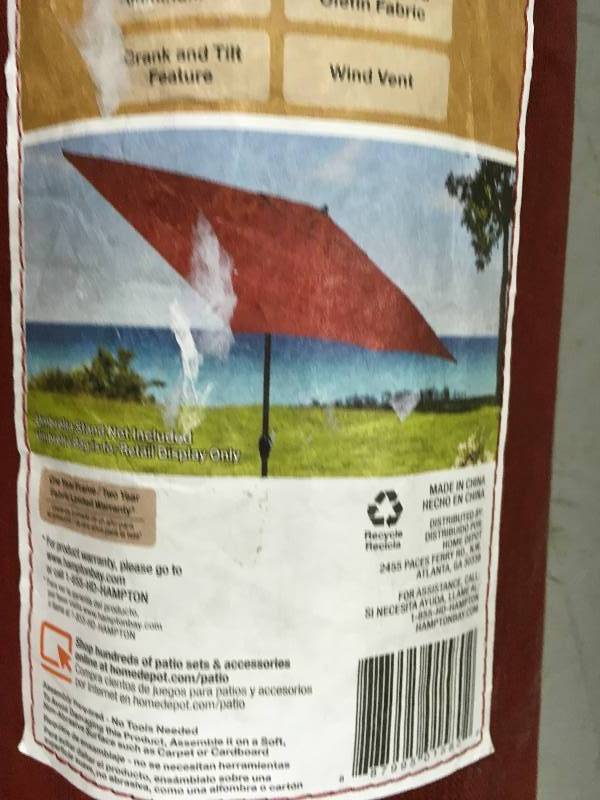 Hampton Bay 10 ft. x 6 ft. Aluminum Patio Umbrella in Chili with Push-Button Tilt not used