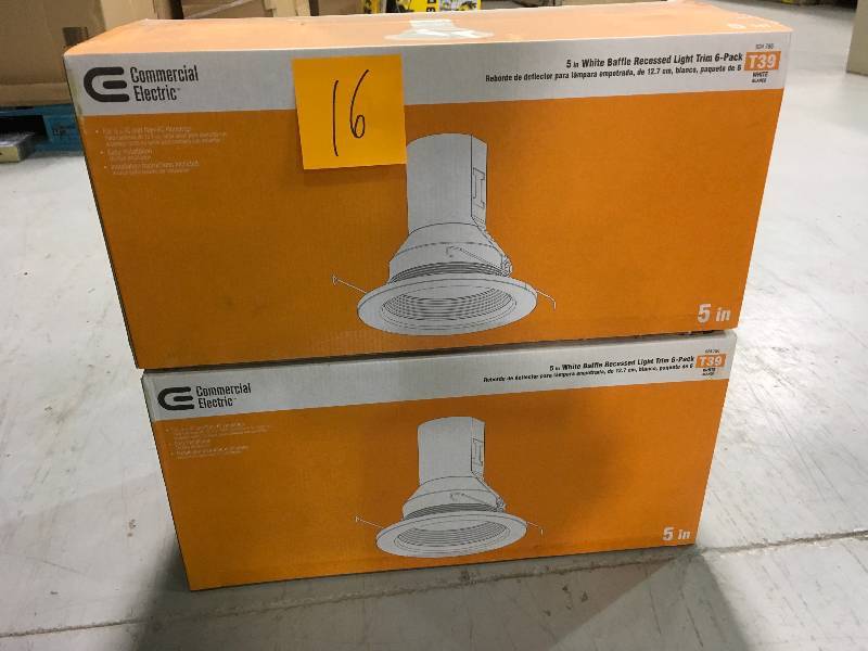 COMMERCIAL ELECTRIC 5 in. White Recessed Baffle Trim (6-Pack) LOT OF 2
