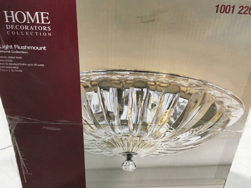 Hampton Bay Vintage Collection 15.75 in. 3-Light Chrome Flushmount with Glass Shade not used