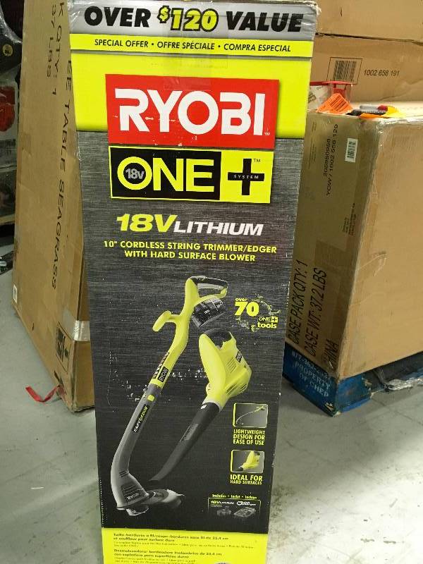RYOBI ONE 18-Volt Lithium-Ion Cordless String TrimmerEdger and BlowerSweeper Combo Kit - 2.6 Ah BatteryCharger Included