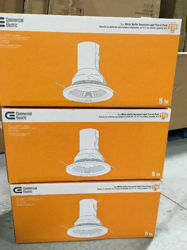 Commercial Electric 5 in. White Recessed Baffle Light  Trim (6-Pack) Lot of 3 New