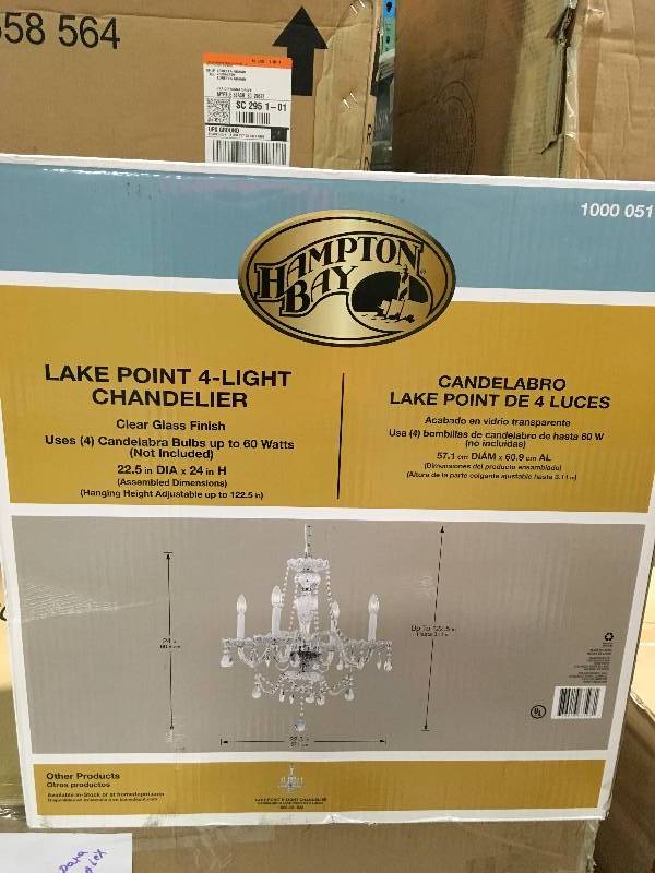 Hampton Bay Lake Point 4-Light Chrome and Clear Crystal Chandelier New