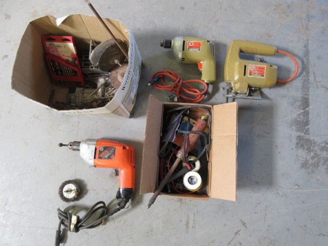 lot 109 image: VINTAGE POWER TOOLS, SOLDERING IRON AND DRILL BITS
