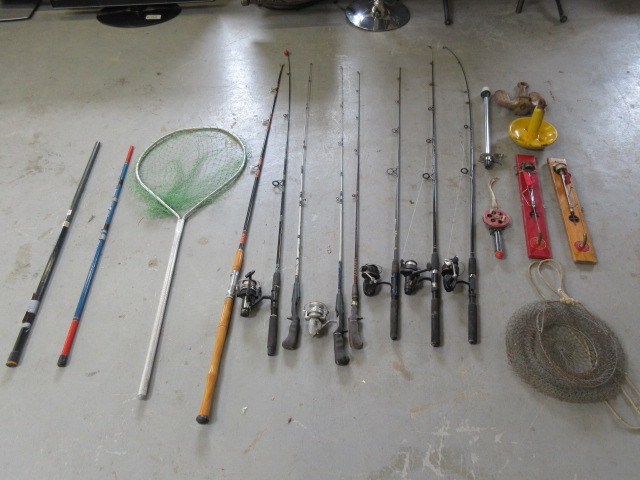 lot 121 image: FISHING RODS, REELS AND NETS