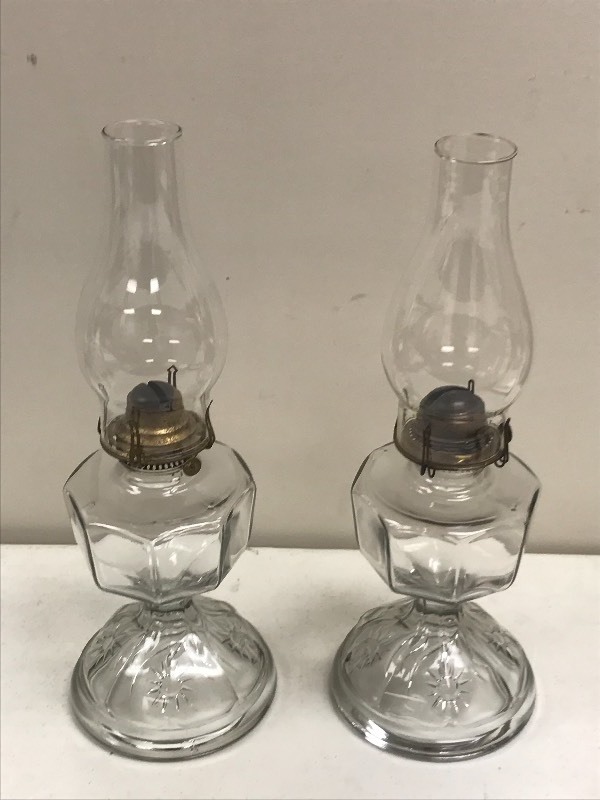 Lot Of (2) Antique Glass Wicked Lam...