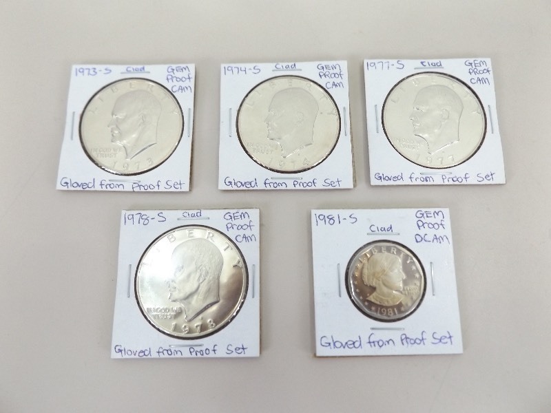 lot 11 image: Gem Proof DCAM Eisenhower Dollars, and Susan B. Anthony Dollar