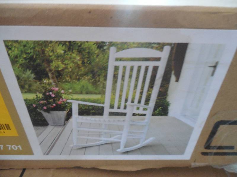 lot 82 image: Hampton Bay White Wood Outdoor Rocking Chair
