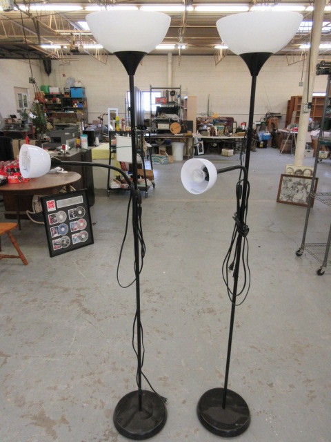 lot 246 image: TORCHIERE LAMPS WITH ADJUSTABLE READING LAMP.