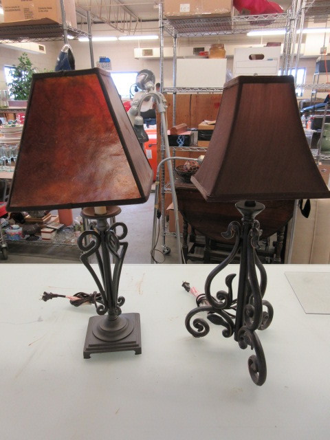 lot 249 image: TWO WROUGHT IRON TABLE LAMPS