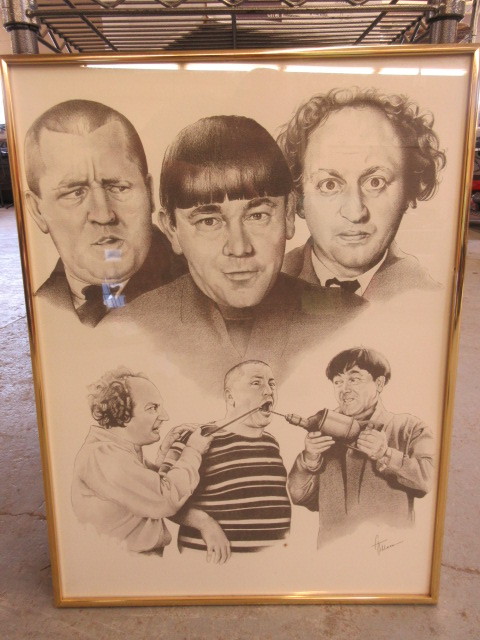lot 262 image: THREE STOOGES LITHOGRAPH SIGNED BY TILLMAN AKA GLEN BANSE