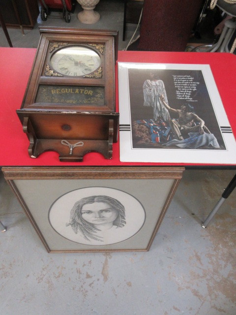 lot 279 image: VINTAGE ALARON WALL CLOCK, SIGNED AND NUMBERED LITHOGRAPH BY ARTIST LYN DEWSBURY