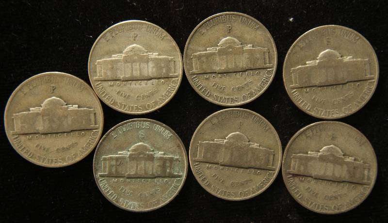GROUP OF 7 US SILVER WWII WAR NICKELS