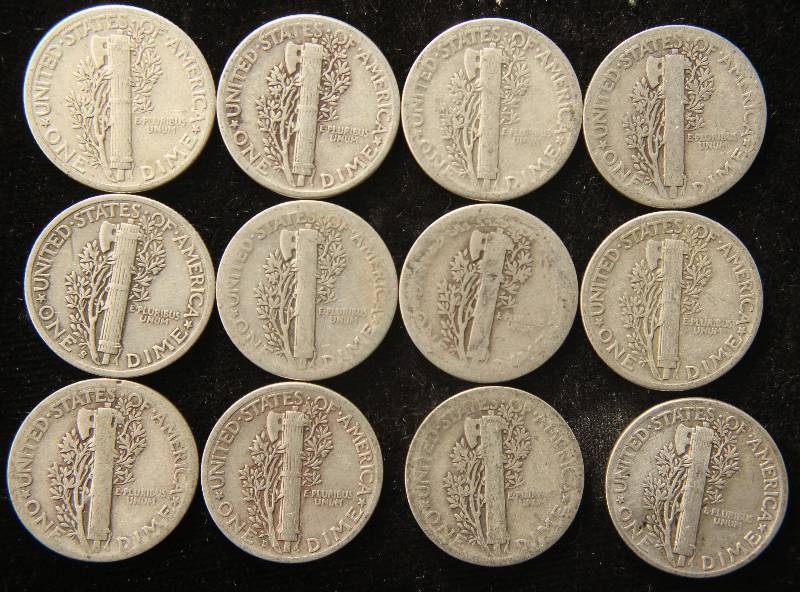12 MERCURY SILVER DIMES
