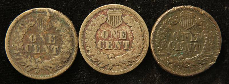 3 INDIAN HEAD CENTS 1862, 1863, 1864