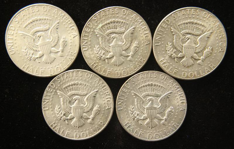 GROUP OF 5 US KENNEDY 40% SILVER HALF DOLLARS