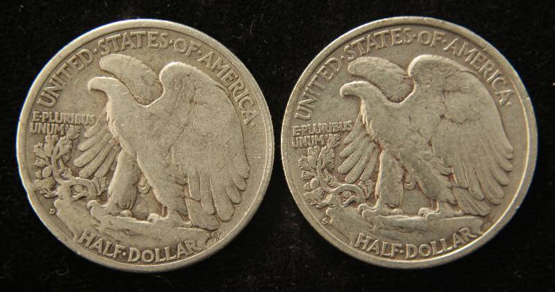 2 SILVER WALKING LIBERTY HALF DOLLARS