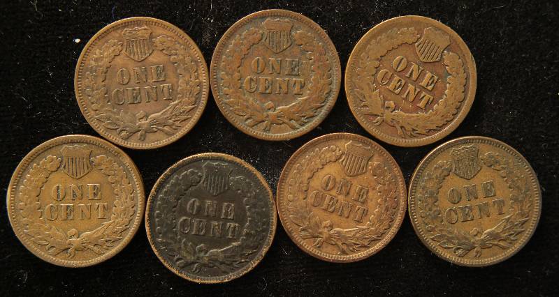 GROUP OF 7 INDIAN HEAD CENTS 1903, 1904, 1905, 1906, 1907, 1908, 1909