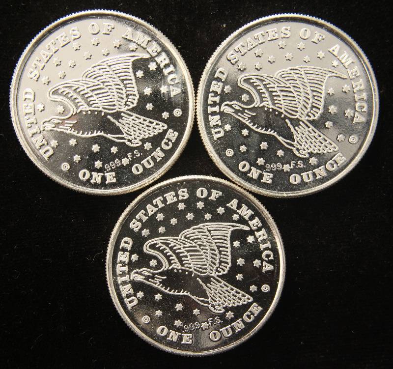 3 TROY OZ. (3 X 1oz) .999 FINE SILVER LIBERTY-EAGLE ROUNDS