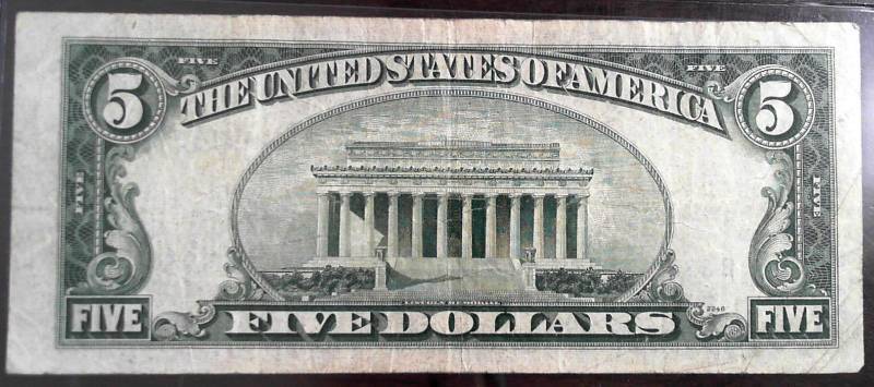 1953 SERIES US BLUE SEAL $5 SILVER CERTIFICATE