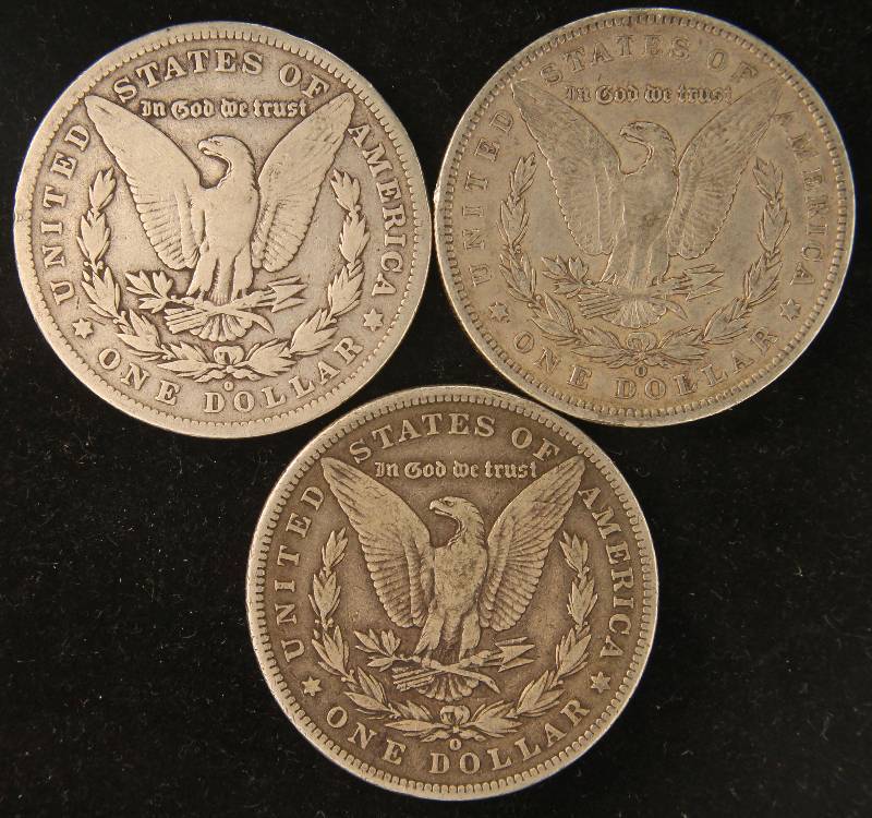 3 MORGAN SILVER DOLLARS 1880-O, 1891-O, 1900-O
