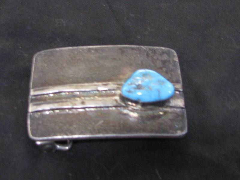lot 66 image: Sterling SilverTurquoise Belt Buckle