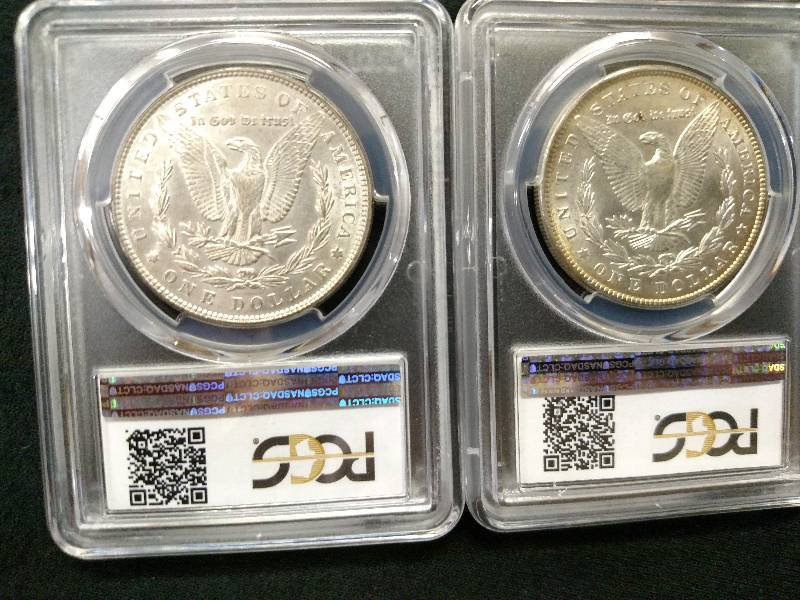 lot 6 image: 1887 & 1888 PCGS AU58 Morgan Silver...