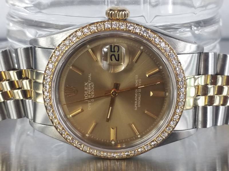 lot 0 image: Mens Rolex Datejust 1601 18k & SS Two-Tone Watch with 2ct Diamond Bezel NO RESERVE