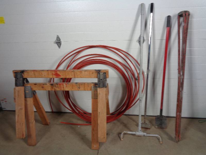 lot 31 image: Saw Horses, Pex Tubing, Handle Tools