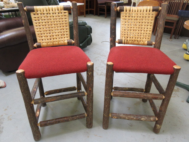 lot 313 image: UPHOLSTERED WOOD AND RATTAN BAR STOOLS