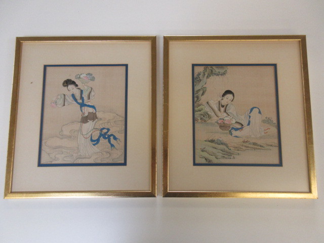lot 326 image: 2 FRAMED ASIAN THEMED DRAWINGSPRINTS