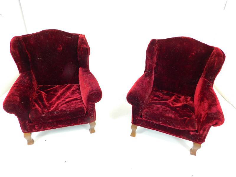 lot 23 image: Two  Red Velvet Miniature Chairs