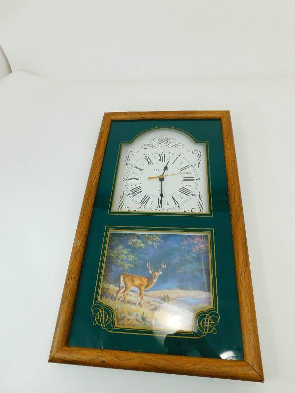 lot 67 image: Ingraham Quartz Battery Operated Wall Clock With Deer Scene In Bottom Panel