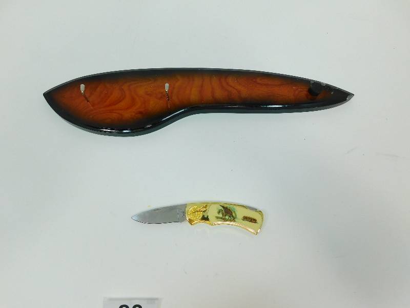 lot 83 image: Dagger Hanging Board & Dragon Stainless Steel Pocket Knife