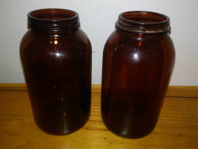 lot 368 image: Brown glass apothecary jars (2)