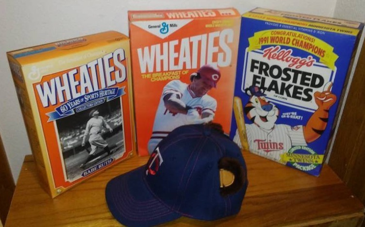 lot 374 image: Pete Rose, Twins, Babe Ruth cereal boxes and hat