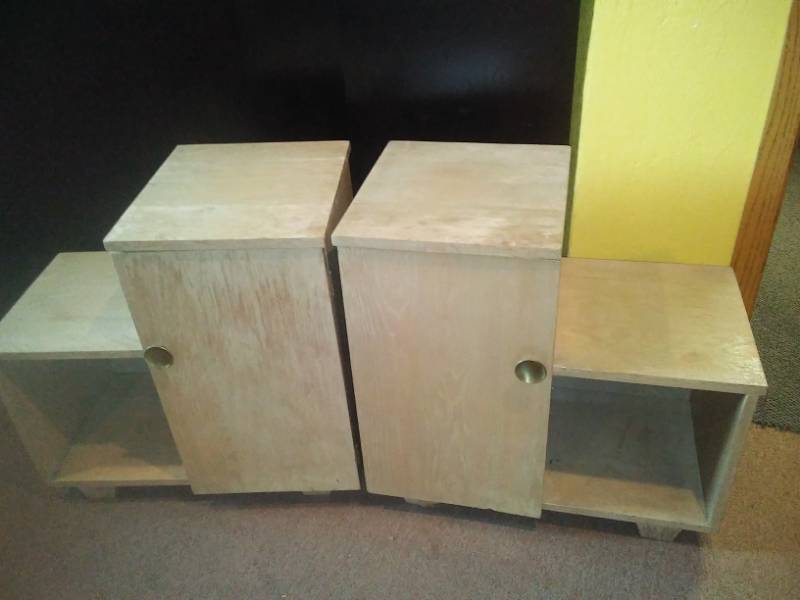 lot 406 image: Vintage end tables two, shelves solid wood, 26 x 15 x 25