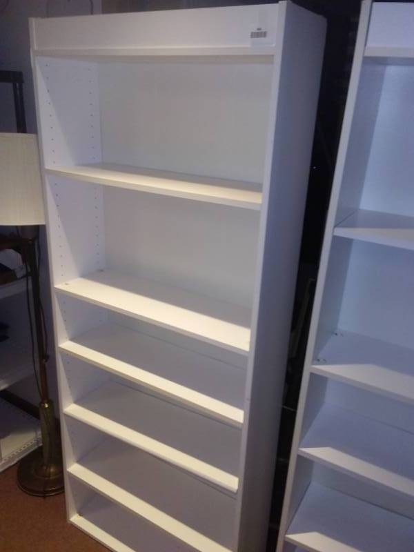 lot 408 image: White shelving unit, 68 x 29 W 9.5 D, nice, cabinet is upside down