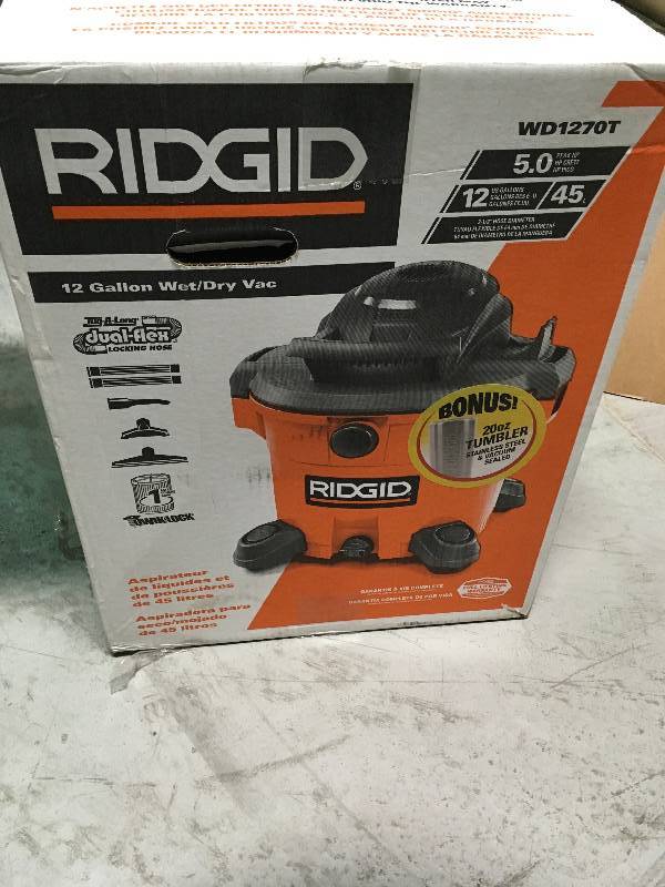 Ridgid 12 Gal. 5.0-Peak HP WetDry Vac with Tumbler in good conditions