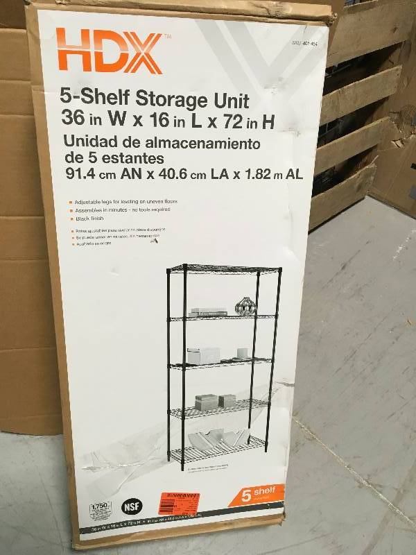 HDX 5-Shelf 36 in. W x 16 in. L x 72 in. H Storage Unit in good conditions