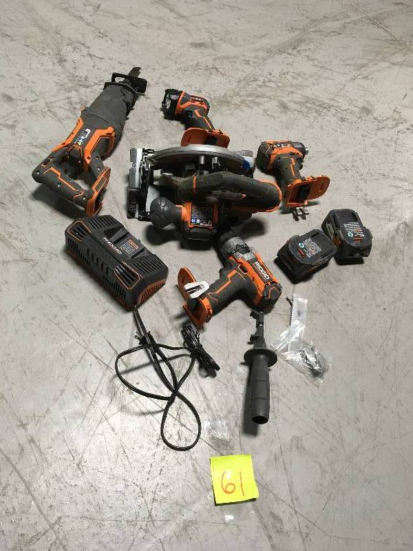 RIDGID 18-Volt GEN5X Cordless Lithium-Ion Combo Kit (5-Tool) with (2)  HYPER Lithium-Ion Batteries, Charger used in working condition
