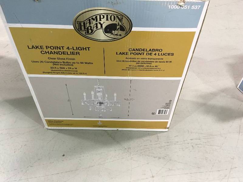 Hampton Bay Lake Point 4-Light Chrome and Clear Crystal Chandelier New